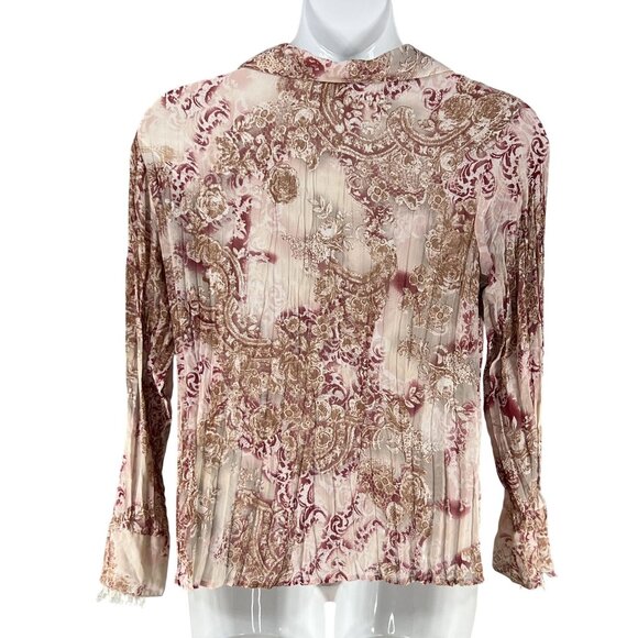 Vintage Notations Womens XL Sheer Chiffon Ruffled Crinkle Boho Button Up Blouse - Picture 9 of 15